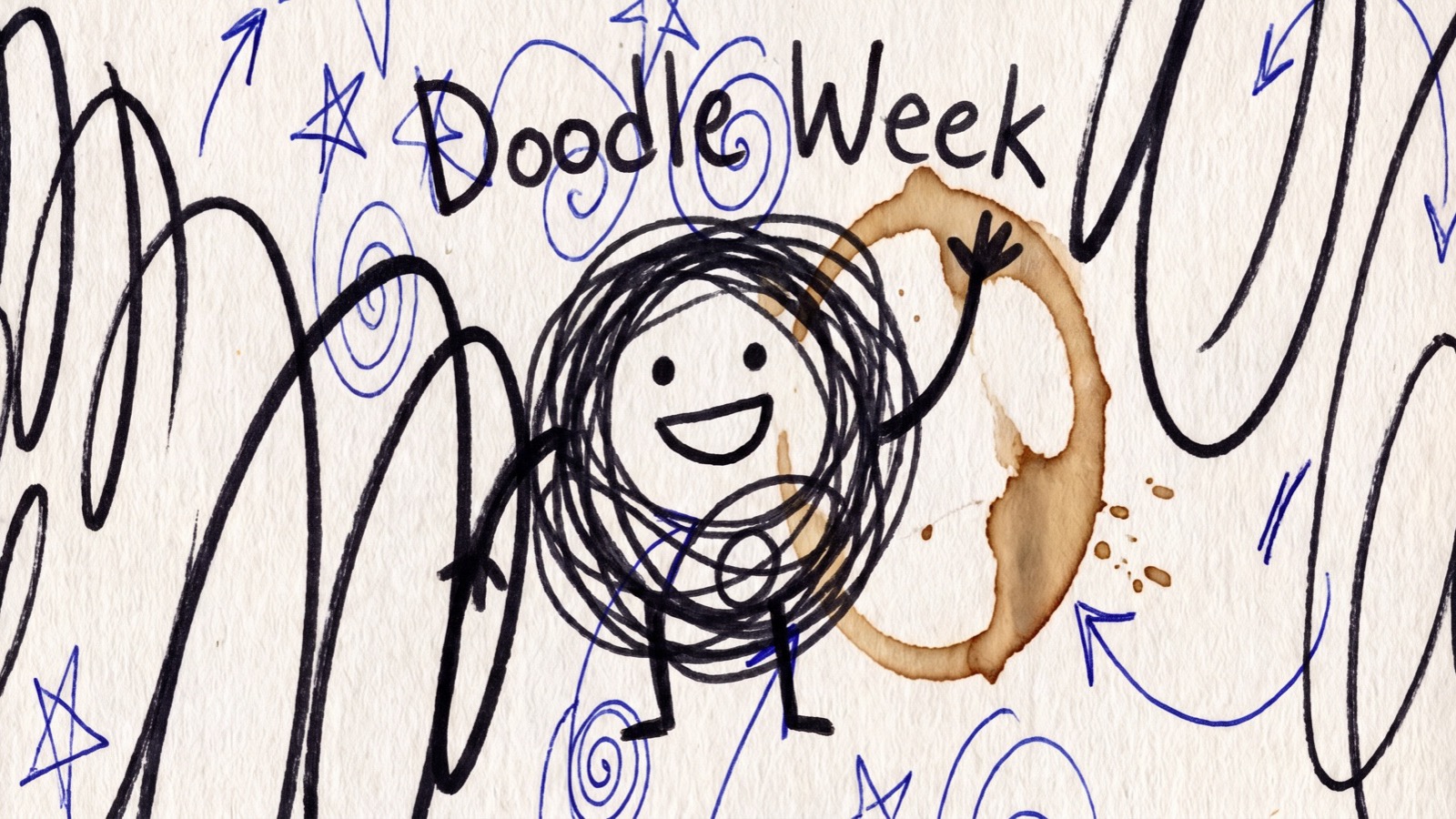 RUN.labs Doodle Week: hand-drawn doodle characters and scribbles around a bold Doodle Week title