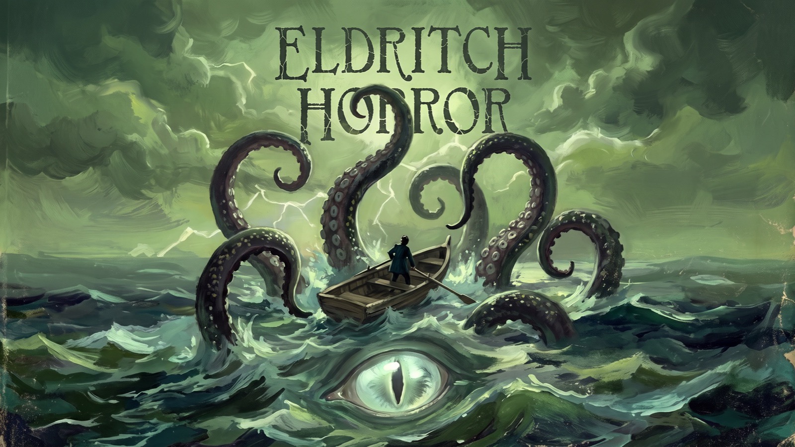 RUN.labs Eldritch Horror week: tentacles and a glowing eye rising from a dark sea around a bold Eldritch Horror title