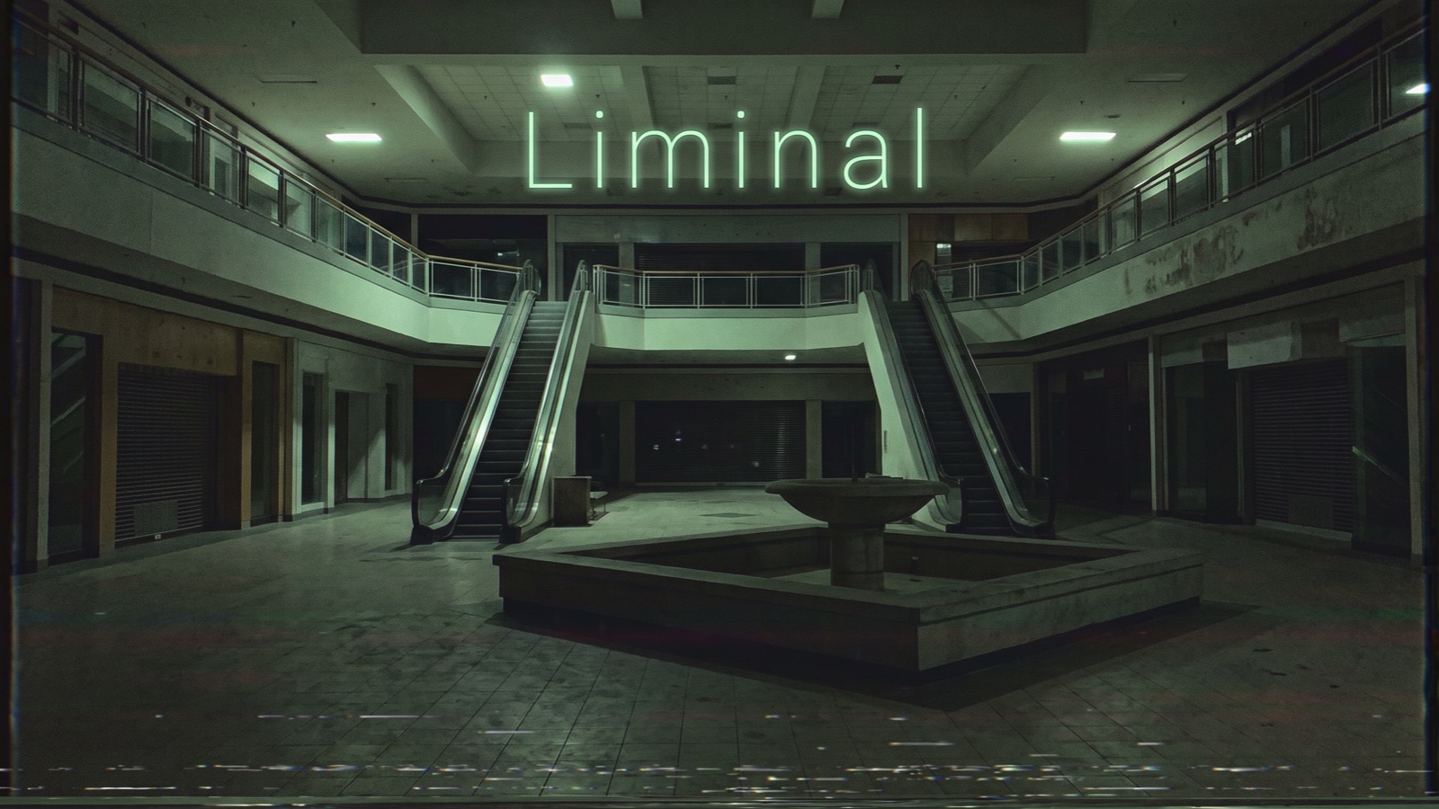 RUN.labs Liminal week: an empty, fluorescent-lit in-between space around a bold Liminal title